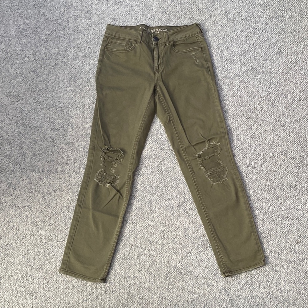 Olive Green Distressed Tomgirl Jeans | American Eagle Outfitters
